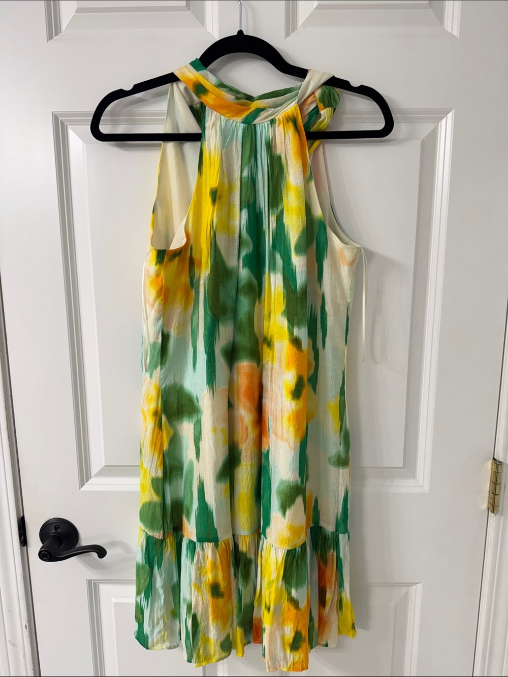 Flowy Green & Yellow Watercolor Halter Dress